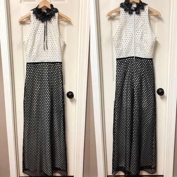 Nha Khanh Colorblock Mesh Embroidered Lace Gown - Picture 2 of 6